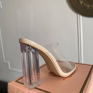 Brand New Perspex Clear Block Heel Mules